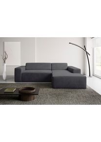 Ecksofa WERK2 "Zeus-L 253 cm breit, bequemes Cord-Sofa in L-Form, urbanes Design", grau (anthrazit), B:253cm H:70cm T:188cm, 92% Polyester, 8% Nylon, Sofas, Ecksofa, Organische curvy-trend Couch mit gro&szlig;er Komfort-Ottomane