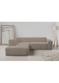 Ecksofa WERK2 "Zeus-M 251 cm breit, 262 cm tief, tolles Sofa, L-Form", greige, B:251cm H:70cm T:262cm, 90% Polyester, 10% Nylon, Sofas, Ecksofa, Curvy Trend Garnitur, urbane Optik, komfortable Wellenunterfederung