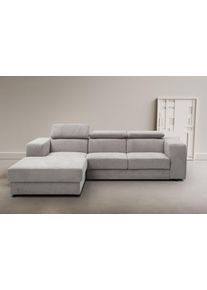 Ecksofa WERK2 "Cherry 270 x 192 cm modern & bequem, Kopfteilverstellung, Bettfunktion", hellgrau, B:270cm H:76cm T:192cm, 92% Polyester, 8% Nylon, Sofas, Ecksofa, Luxus-Microfaser Chenille, L-Form, XXL, Schlaffunktion, Bettkasten
