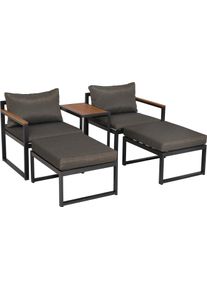 Gartenlounge-Set Merxx "Lindos", braun (graphit, graphit, graphit), B:65cm H:65cm T:65cm, Aluminium, Kunststoff, Sitzm&ouml;bel-Sets, Gartenlounge-Set, inkl. 2 Sessel, 2 Hocker, 2 R&uuml;ckenkissen, 4 Sitzkissen, 1 Tisch