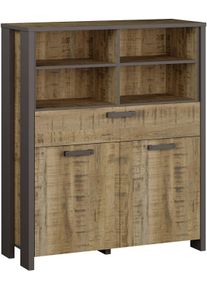 Highboard FORTE "Clif", braun (mango natur, uni wolfram grau), B:106,7cm H:127,9cm, Holzwerkstoff, Sideboards, Highboard, Breite 106 cm