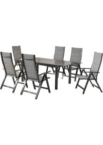 Garten-Essgruppe Merxx "&raquo;Florenz&laquo;", grau (grau, grau, graphit), Auszugsplatte, ausziehbar klappbar, Aluminium, Kunststoff, Sitzm&ouml;bel-Sets, Garten-Essgruppe, Tischplatte aus Aluminum