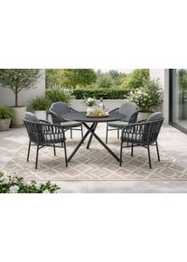 Garten-Essgruppe Destiny "COMO BARLETTA 4 Se + Tisch &Oslash;110cm grau/anthrazit", grau (grau, anthrazit), B:57cm H:78cm T:58cm, Aluminium, Wicker/Kunststoffgeflecht, Sitzm&ouml;bel-Sets, Garten-Essgruppe, Aluminium, Rope, HPL