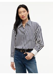 Langarmbluse Tommy Hilfiger "FLUID DOUBLE CUFF SHIRT", Damen, Gr. 46, blau (banker stp dunkelblau ecru), Web, Obermaterial: 87% Viskose, 13% Nylon, gestreift, normal, Umschlagmanschette, Blusen Langarmbluse, Viskosemischung