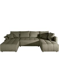 Wohnlandschaft COLLECTION AB "Funtastic U-Form, B:288 cm, Schlaffunktion, Bettkasten, auch in Cord", olive, B:288cm H:41cm T:166cm, 100%Polyester, Sofas, Wohnlandschaft, Schlaffunktion, Bonnelfederkern, R&uuml;ckenkissen, Armteilverstellung