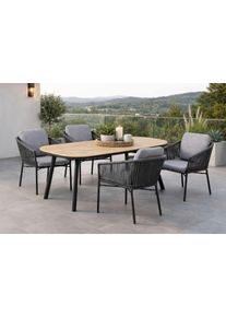 Garten-Essgruppe DESTINY "LUCCA SAN MARINO 4 Se + Tisch OV 180x90cm holzf./ taupe", grau, anthrazit, B:55cm H:77cm T:62cm, Aluminium, Wicker/Kunststoffgeflecht, Sitzm&ouml;bel-Sets, Garten-Essgruppe, Aluminium, Rope, Polywood