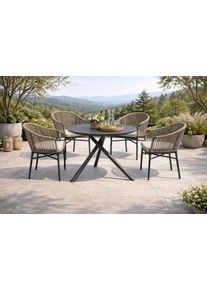 Garten-Essgruppe Destiny "TORNO BARLETTA 4 Se + Tisch &Oslash;110cm, grau/anthr.", beige (hellbraun), B:57cm H:80cm T:60cm, Aluminium, Kunststoff, Wicker/Kunststoffgeflecht, Sitzm&ouml;bel-Sets, Garten-Essgruppe, Aluminium Rope, HPL