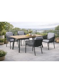Garten-Essgruppe Destiny "LUCCA SAN MARINO 4 Se + Tisch RE 180x90cm holzf./ taupe", grau (grau, anthrazit), B:55cm H:77cm T:62cm, Aluminium, Wicker/Kunststoffgeflecht, Sitzm&ouml;bel-Sets, Garten-Essgruppe, Aluminium, Rope, Polywood