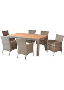 Essgruppe MERXX "Teneriffa", braun (graubeige, graubeige, graubeige), B:61cm H:84cm T:51cm, Aluminium, FSC-zertifiziertes teilmassives Holz, Kunststoff, Sitzm&ouml;bel-Sets, Essgruppe, inkl. 6 Sessel, 6 Auflagen, 1 Tisch