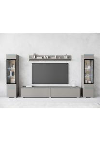 Wohnwand Home Affaire "VERA II", grau (grau pallad), B:260cm H:130cm T:33cm, Kastenm&ouml;bel-Sets, Wohnwand, Vitrine mit Verglasung, stehend und h&auml;ngend, inklusive Beleuchtung