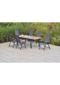 Garten-Essgruppe Merxx "&raquo;Paxos&laquo;", grau (grau, grau, graphit), Aluminium, Massivholz, Polyester, Sitzm&ouml;bel-Sets, Garten-Essgruppe, Ausziehtisch: LxB: 180-250 x 100 cm