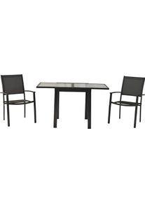 Balkonset Merxx "&raquo;Milano&laquo;", grau (grau, grau, graphit), Auszugsplatte, ausziehbar, Aluminium, Kunststoff, Sitzm&ouml;bel-Sets, Balkonset, Sessel stapelbar, matte Glasplatte