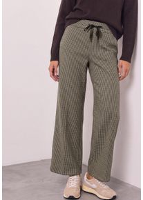 Stoffhose Street One "Style Emee", Damen, Gr. 40, L&auml;nge 30, gr&uuml;n (sanded amber), Web, Obermaterial: 75% Polyester, 23% Viskose, 2% Elasthan, gemustert, loose fit lang, Hosen Stoffhose, Wide Leg Hose mit Gallonstreifen und Dessin