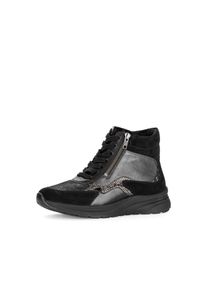 Schn&uuml;rboots Gabor, Damen, Gr. 43, Textil, schwarz kombiniert, Nubukleder, Textil, Ziegenleder, Schuhe Schn&uuml;rboots, Keilsneaker mit Kontrasbesatz in Reptilienoptik, Weite K (=extraweit)