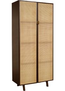 Highboard "Lina", braun (dunkelbraun), B:80cm H:180cm T:42cm, Holzwerkstoff, LEGER HOME BY LENA GERCKE, Sideboards, Highboard, Mit Rattan Einsatz, 4 Innenf&auml;cher, teilmassiv