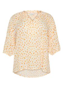 Langarmbluse Kaffe CURVE "Damen Bluse langarm KCsigrida", Damen, Gr. 50, wei&szlig; (wei&szlig;, orange graphic dots), Obermaterial: 100% Viskose LENZING ECOVERO CV LenzEcov., Blusen Langarmbluse