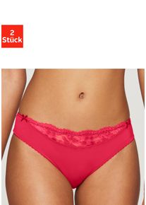 Slip NUANCE BY LASCANA "mit Spitzeneinsatz vorne", Damen, Gr. 32/34, Microfaser, rot (2xlipstick rot), Microfaser, Obermaterial: 85% Polyamid, 15% Elasthan, k&ouml;rpernah, Unterhosen Slip, als Dessous-Set kombinierbar, Dessous