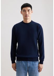 Strickpullover Seidensticker "Schwarze Rose", Herren, Gr. M, blau (navy), 100% Kaschmir, unifarben, regular fit, Rundhals, Pullover Strickpullover, 1/1 Rundhals Uni
