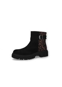 Bikerboots Dockers by Gerli, Damen, Gr. 39, Textil, braun (schwarz, leo), Microfaser, Veloursleder, Schuhe Bikerboots, Stiefelette, Boots mit aktuellem Leo-Print