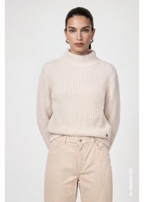 Strickpullover monari, Damen, Gr. 46, beige (cr&egrave;me br&ucirc;l&eacute;e), Strick, Obermaterial: 43% Polyacryl, 36% Polyamid, 16% Polyester, 5% Wolle, unifarben, regular fit taillenbedeckt, Rundhals, eingesetzt gerader Abschluss, Pullover Strickpullover, Regular fit mit Stehkragen
