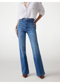 High-waist-Jeans Guess "NEW FAYE PANT", Damen, Gr. 26, L&auml;nge 34, blau (simplicity), Denim/Jeans, Obermaterial: 93% Baumwolle, 6% Elastomultiester, 1% Elasthan, regular fit lang, Jeans High-waist-Jeans, Stretch-Denim mit Knopfleiste
