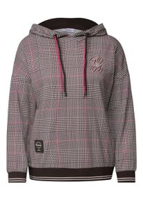 Kapuzensweatshirt Cecil, Damen, Gr. S (38), grau (truffle braun), Sweatware, Obermaterial: 48% Baumwolle, 48% Modal, 4% Elasthan, bedruckt, kariert, normal h&uuml;ftbedeckend, Rundhals, B&uuml;ndchen, Sweatshirts Kapuzensweatshirt, mit Karomuster / Doppelter Kordelzug