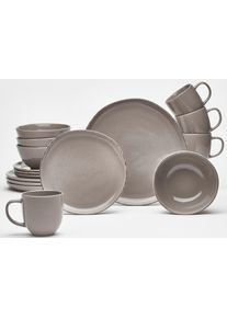 Kombiservice Van Well "Geschirr-Set Urban, 16-teilig", beige (braun), 16 Stk., Steinzeug, Geschirr-Sets, Kombiservice, 4 Personen, Steinzeug, rund