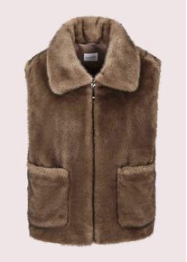 Madeleine Mode Kurzweste MADELEINE "Weste Webpelz-Weste mit Rei&szlig;verschluss", Damen, Gr. 38, braun (tr&uuml;ffelbraun), Modern, regular fit, hoch geschlossener Ausschnitt, Westen Kurzweste