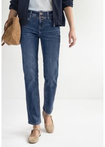Straight-Jeans Street One "Style Amalia", Damen, Gr. 32, L&auml;nge 30, mid blau random washed, Denim/Jeans, Obermaterial: 72% Baumwolle, 25% Polyester, 3% Elasthan, unifarben, straight fit lang, Jeans Straight-Jeans, mit Jeans-G&uuml;rtel / Stretch