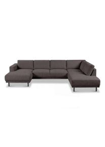 Wohnlandschaft OTTO HOME "Sveeva, U-Form, XXL, B.310 cm, schwarze Metallf&uuml;&szlig;e", grau (braun), B:310cm H:78cm T:197cm, 100% PES, Sofas, Wohnlandschaft, langlebiger Strukturstoff, mit Wellenunterfederung, viele Farben