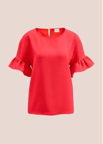 Madeleine Mode Kurzarmbluse MADELEINE "Hemdbluse Oversized-Bluse mit Volants, Kurzarm", Damen, Gr. 38, rot (koralle), Obermaterial: 100% Polyester PES., Modern, Blusen Kurzarmbluse