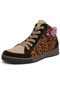 Schn&uuml;rboots Ara "ROM", Damen, Gr. 2,5, atmungsaktiv schnell trocknend, dunkelbraun, beige, leo, Veloursleder, kontrastfarbene Details, Schuhe Schn&uuml;rboots, Schn&uuml;rstiefelette, Herbstboots in Leo-Optik, in Schuhweite G (=weit)