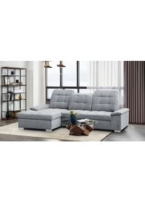 Ecksofa WERK2 "Carmen 264 cm breit L-Form Sofa Schlaffunktion Kopfst&uuml;tzen verstellbar", hellgrau, B:264cm H:105cm T:170cm, 95% Polyester, 5% Nylon, Sofas, Ecksofa, Schlafcouch mit Bettkasten, Eckcouch wahlw. mit Sitztiefenverstellung