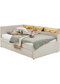 Meise M&ouml;bel Kinderbett MEISE.M&Ouml;BEL "UNO, Polsterbett wahlweise mit Tandemliege oder Stauraum-Schublade", beige, beige, beige, B:112cm H:91cm L:210cm, Bezug: 100% Polyester;Regal: MDF foliert, Betten, Kinderbett