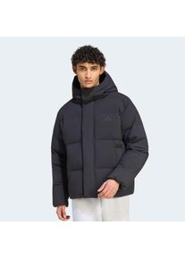 Outdoorjacke adidas Sportswear "HELIONIC PUFFER KAPUZE", Herren, Gr. XL, schwarz, Obermaterial: 100% Polyester. Futter: 100% Polyester. Kapuzenfutter: 100% Polyester. Wattierung: 80% Entendaune, 20% Entenfeder, Jacken Outdoorjacke
