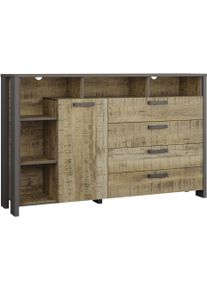 Sideboard FORTE "FORTE CLIF Sideboard mit 1 T&uuml;r und 4 Schubladen", braun (mango natur, uni wolfram grau), B:161cm H:102,3cm T:41,6cm, Spanplatte, Sideboards, Sideboard, B/H/T 161/102,3/41,6 cm, viel Stauraum