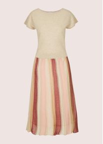 Madeleine Mode Strickkleid MADELEINE "Strickkleid Midi-Kleid mit kurzem Arm, schwingender Rock", Damen, Gr. 44, N-Gr, beige (berber, multicolor), Obermaterial: 74% Viskose CV. 23% Polyester PES. 3% metallisierte Fasern MTF., Modern, figurbetont, Kleider Strickkleid, &Uuml;berschnittene Schultern
