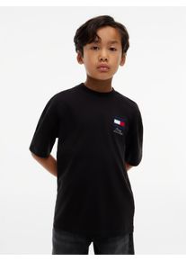 T-Shirt Tommy Hilfiger, Jungen, Gr. 7 (122), schwarz, Single Jersey, Obermaterial: 100% Baumwolle, unifarben, regular fit normal, Rundhals, abgesteppte Kante, Shirts T-Shirt, Regular Fit, Druck, Kinder bis 16 Jahre