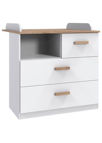Mid.you , Wei&szlig;, Eichefarben , Holzwerkstoff , 3 Schublade(n) Schubladen , 90.5x93x75 cm , GS-gepr&uuml;ft, BQ - B&uuml;ndnis f&uuml;r Qualit&auml;t, Made in Germany, DIN EN ISO 9001 ,