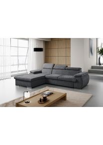 Ecksofa WERK2 "Cosmo 282 x 192 cm modern & bequem, Multifunktionen, Bettfunktion", dunkelgrau, B:282cm H:99cm T:192cm, 100% Polyester, Sofas, Ecksofa, Chenille, L-Form, XXL, Schlaffunktion, Bettkasten