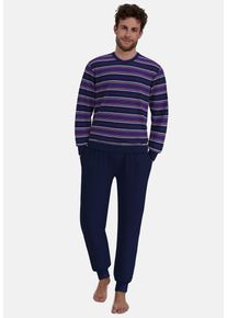 G&ouml;tzburg Pyjama G&Ouml;TZBURG, Herren, Gr. 58, blau (blau, mittel, ringel), Interlock, Obermaterial: 100% Baumwolle, Homewear-Sets Pyjama