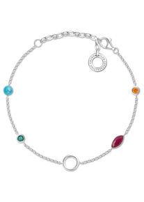 Charm-Armband Thomas Sabo "Farbige Steine", silberfarben, t&uuml;rkisfarben, rot, gr&uuml;n, orange, t&uuml;rkisfarben, rot, gr&uuml;n, orange, Armb&auml;nder, Damen, 19cm, Silber 925 (Sterlingsilber), glitzernd, gl&auml;nzend, Charm-Armband, imitierter T&uuml;rkis, Korund (synth.), Glas-Keramik Stein, Zirkonia