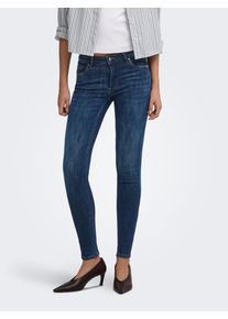 Skinny-fit-Jeans Only "ONLPOWER MID PUSH UP DET SK DNM", Damen, Gr. XS (34), L&auml;nge 32, blau (dunkelblau denim), Denim/Jeans, Obermaterial: 92% Baumwolle, 6% Polyester, 2% Elasthan, unifarben, lang, Jeans Skinny-fit-Jeans, Baumwollmischung