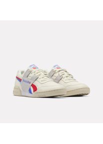 Sneaker Reebok CLASSIC "WORKOUT PLUS", Damen, Gr. 45, chalk, breakoutblau, vectorrot, Synthetik, Schuhe Sneaker