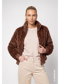Fellimitatjacke monari, Damen, Gr. 44, braun (schwarz tiramisu), Pl&uuml;sch, Obermaterial: 100% Polyester. Futter: 100% Polyester, unifarben, regular fit taillenbedeckt, Rundhals, eingesetzt gerader Abschluss, Jacken Fellimitatjacke, Regular fit mit Stehkragen