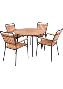 Garten-Essgruppe Garden Pleasure "COVINA", schwarz, braun, schwarz, B:220cm H:86cm T:220cm, Holz teilmassiv, Stahl, Sitzm&ouml;bel-Sets, Garten-Essgruppe, einfache Montage