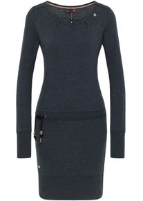 Jerseykleid Ragwear "ALEXA", Damen, Gr. S (36), N-Gr, Langarm, Single Jersey, grau (schwarz 1010), Single Jersey, Obermaterial: 50% Polyester, 38% Baumwolle, 12% Viskose, kontrastfarbene Details, meliert, unifarben, figurbetont, Rundhals, Kleider Jerseykleid, mit Kordelzug und kontrastigen Zierperlen-Besatz