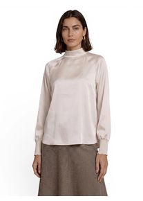 Satinbluse Zero, Damen, Gr. 42, french oak, Web, Obermaterial: 100% Polyester, unifarben, bequem h&uuml;ftbedeckend, Rundhals, Flachstrickb&uuml;ndchen, Blusen Satinbluse, mit Stehkragen und Cut-Out im Nacken
