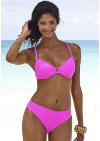 B&uuml;gel-Bikini Lascana "Omono", Damen, Gr. 38, Cup D, pink, Recycling-Polyamid, Strukturmuster, gestreift, strukturiert, Bikini-Sets B&uuml;gel-Bikini, mit Zierschnallen