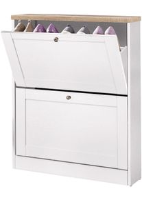Schuhschrank OTTO HOME "Heide", wei&szlig; (wei&szlig;, eichefarben), B:70cm H:90cm T:19cm, Schr&auml;nke, Schuhschrank, Breite 70 cm, mit 2 Klappen und Facettenfront, H&ouml;he ca. 90 cm